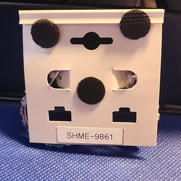 Silver Toned Studded Hoop Earrings With Faux Rhinestones - Picture 3 of 4